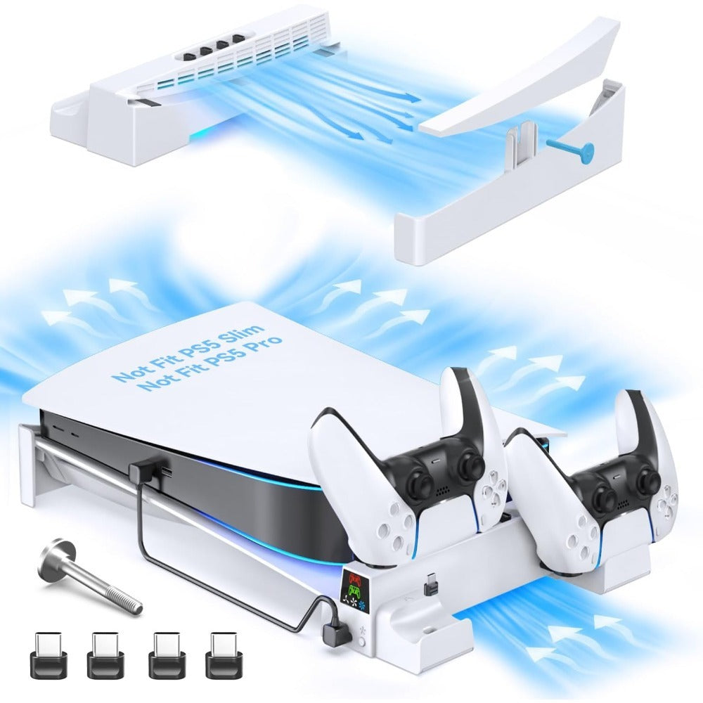 PS5 Horizontal Stand with Cooling Fan and Dual game control Charger