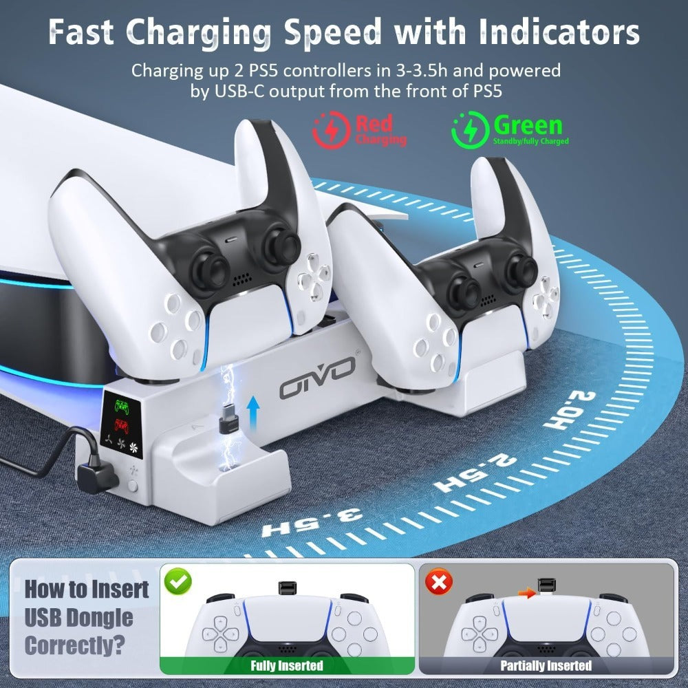 PS5 Horizontal Stand with Cooling Fan and Dual game control Charger