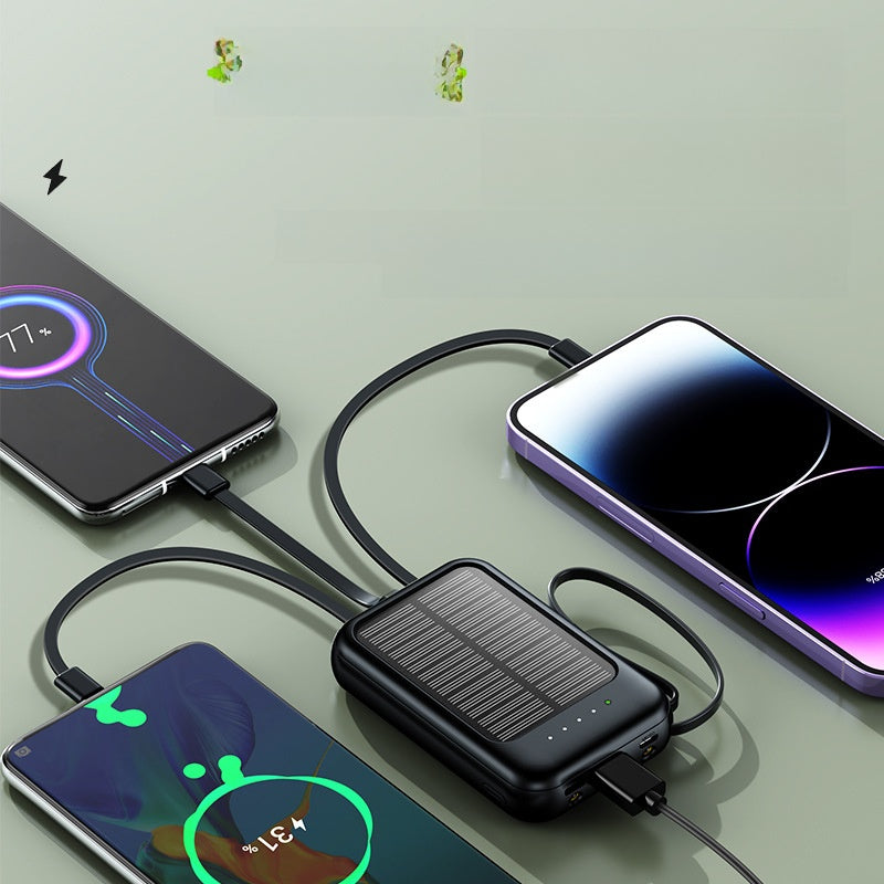 Ultra-Slim Solar Power Bank with Integrated Charging Cables